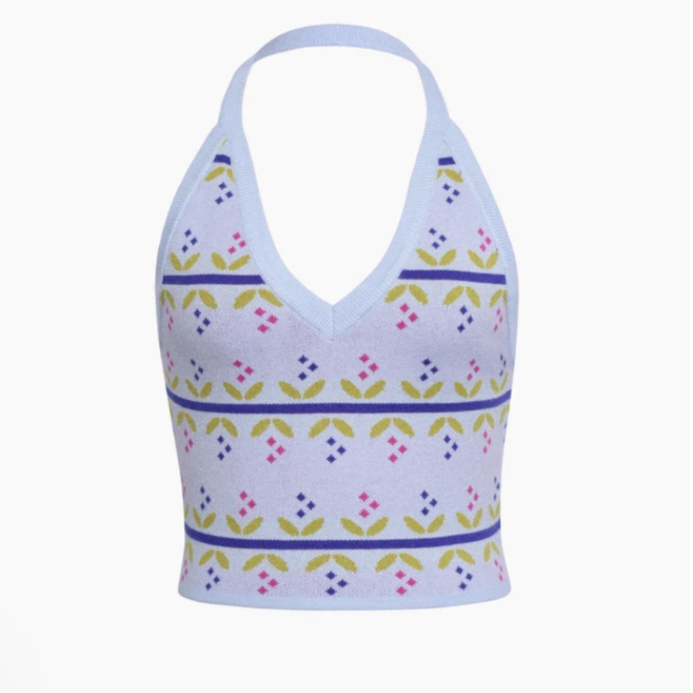 MICAS Jacquard Halter Crop Top - Large